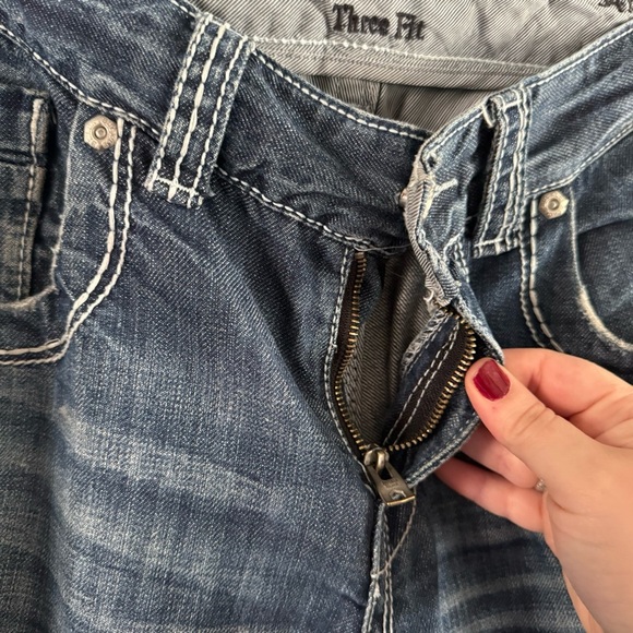 Buckle Black Jeans Distressed Denim Three Fit 34X32 Fade Stitching Medium Wash - Picture 9 of 16